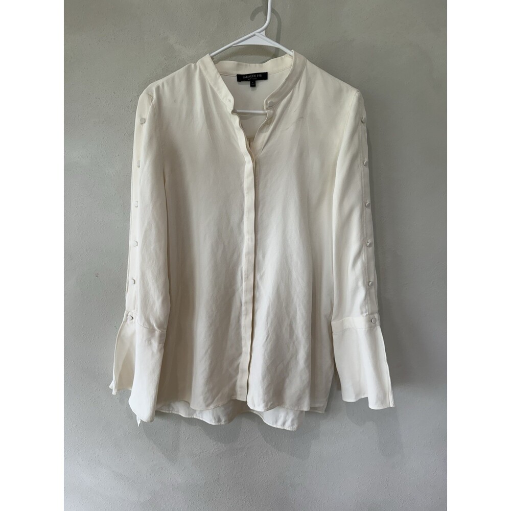Lafayette 148 New York Womens Silk Button Tunic Blouse Cream Long Sleeve Large L